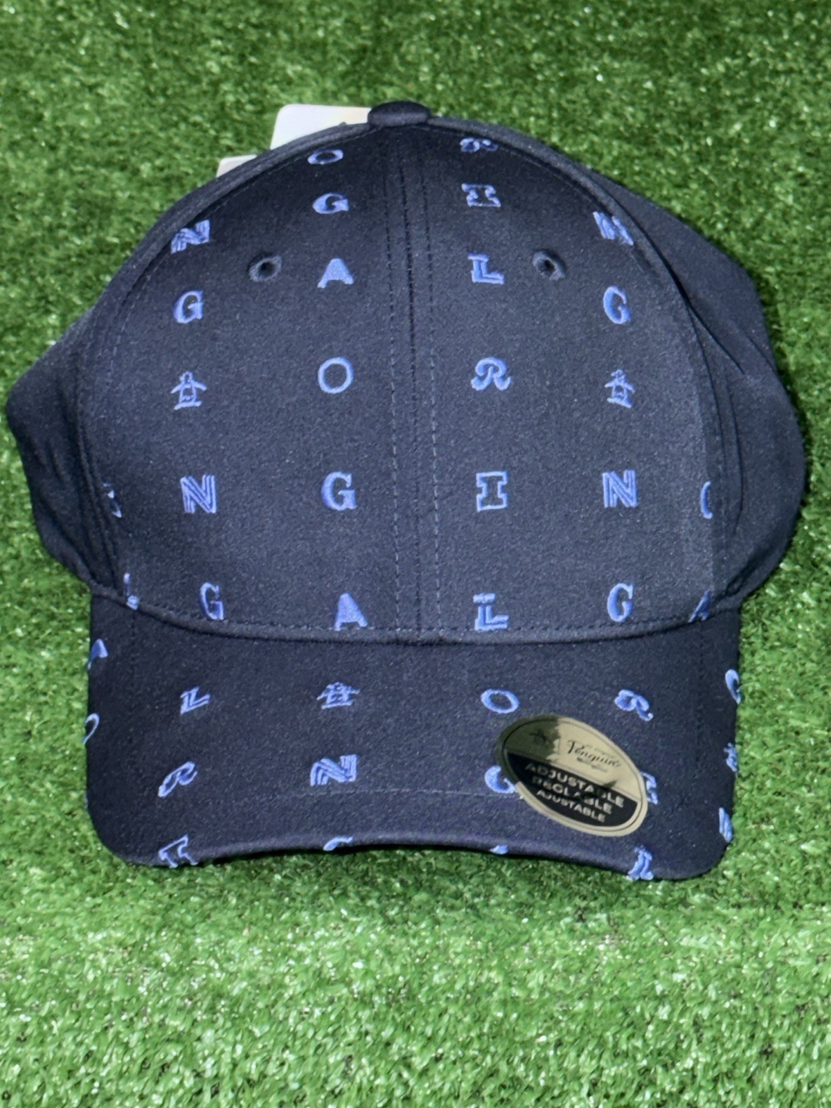 Penguin Original Golf Embroidered Letters Strapback Hat Black Iris (Navy), New