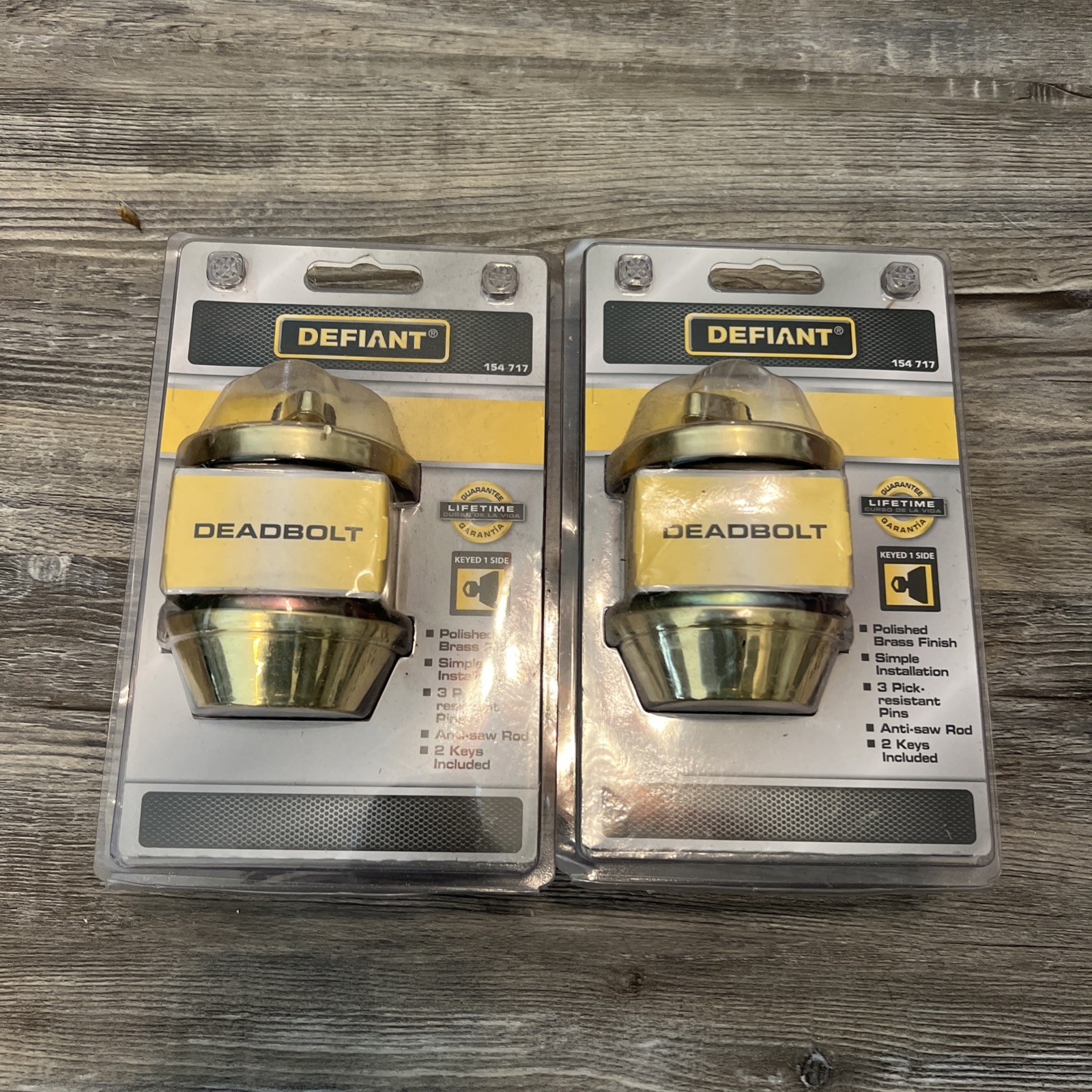 (2) Defiant Deadbolt Polished Brass Finish 154 717