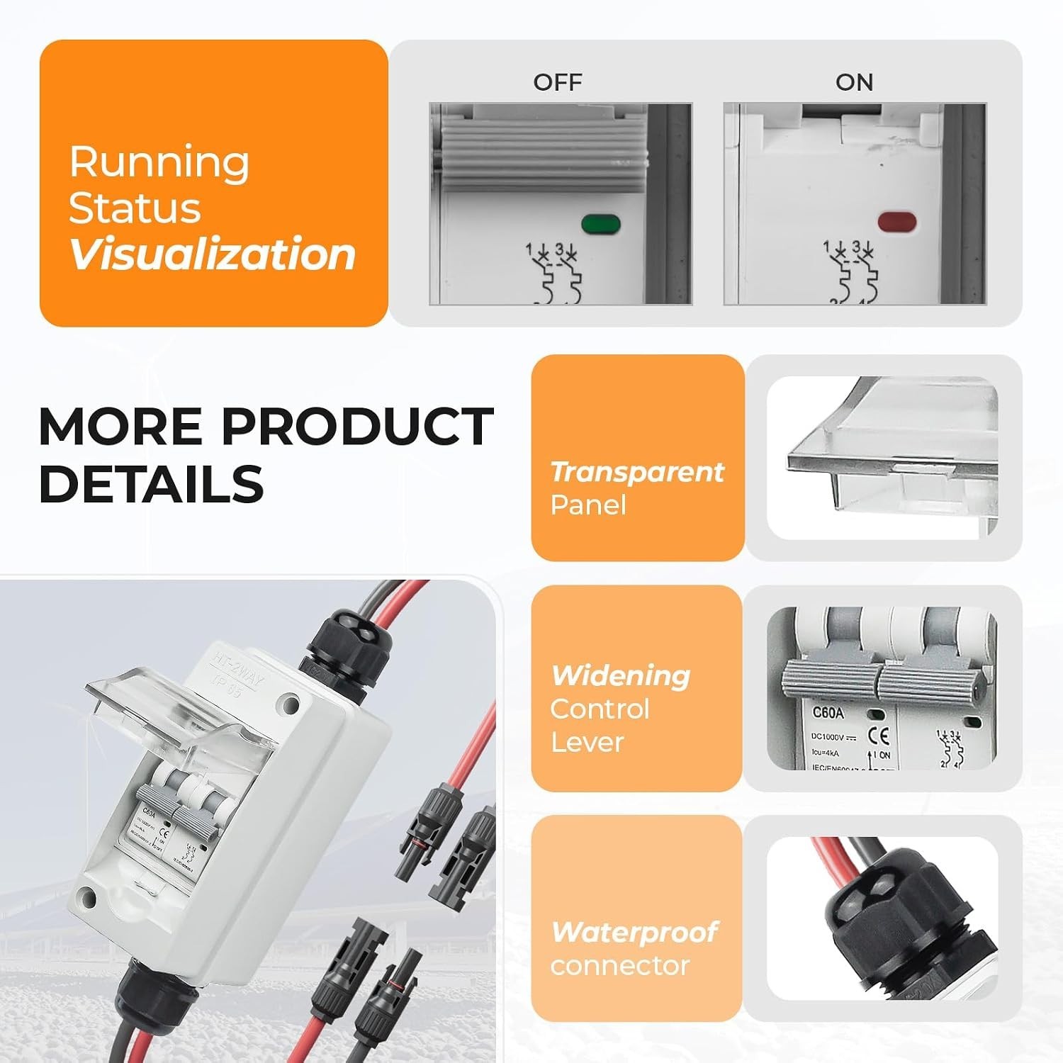 Easy-Install 1000V 60A Solar Disconnect Switch with Waterproof Features for RVs