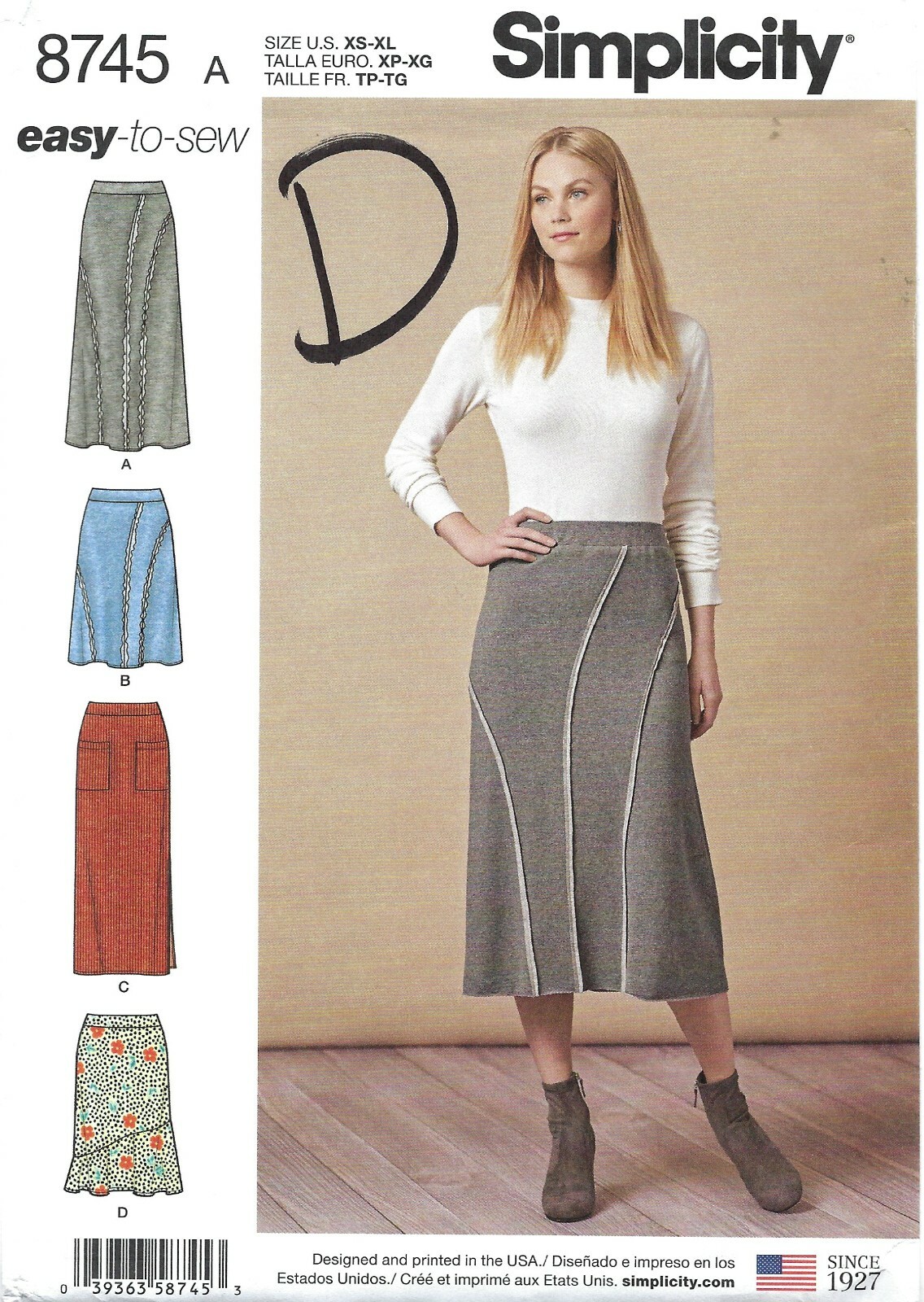 Simplicity 8745 EASY Fitted Knit Skirts in 2 Lengths Patch Pockets Sz 6-24 UNCUT