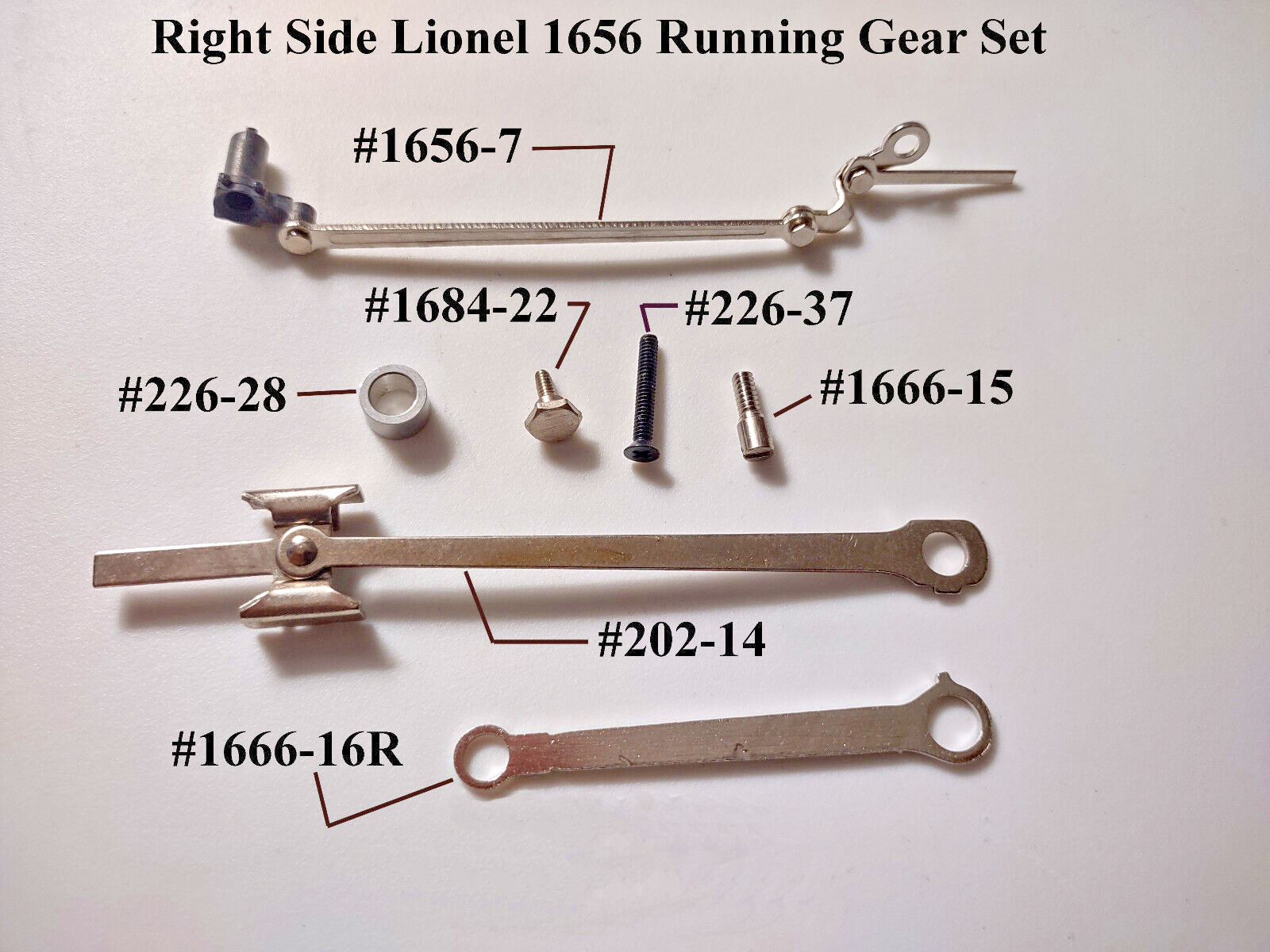 1 New, Right Side Running Gear Set for the  Lionel 1656 Locomotive, Repair Parts