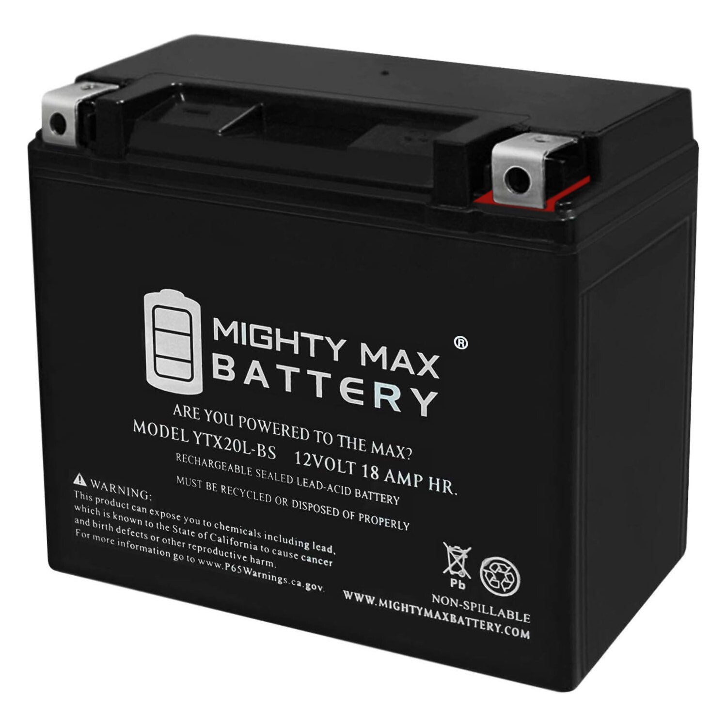 Mighty Max YTX20L-BS Battery for Yamaha 600 YFV600FW Grizzly 1998-2001