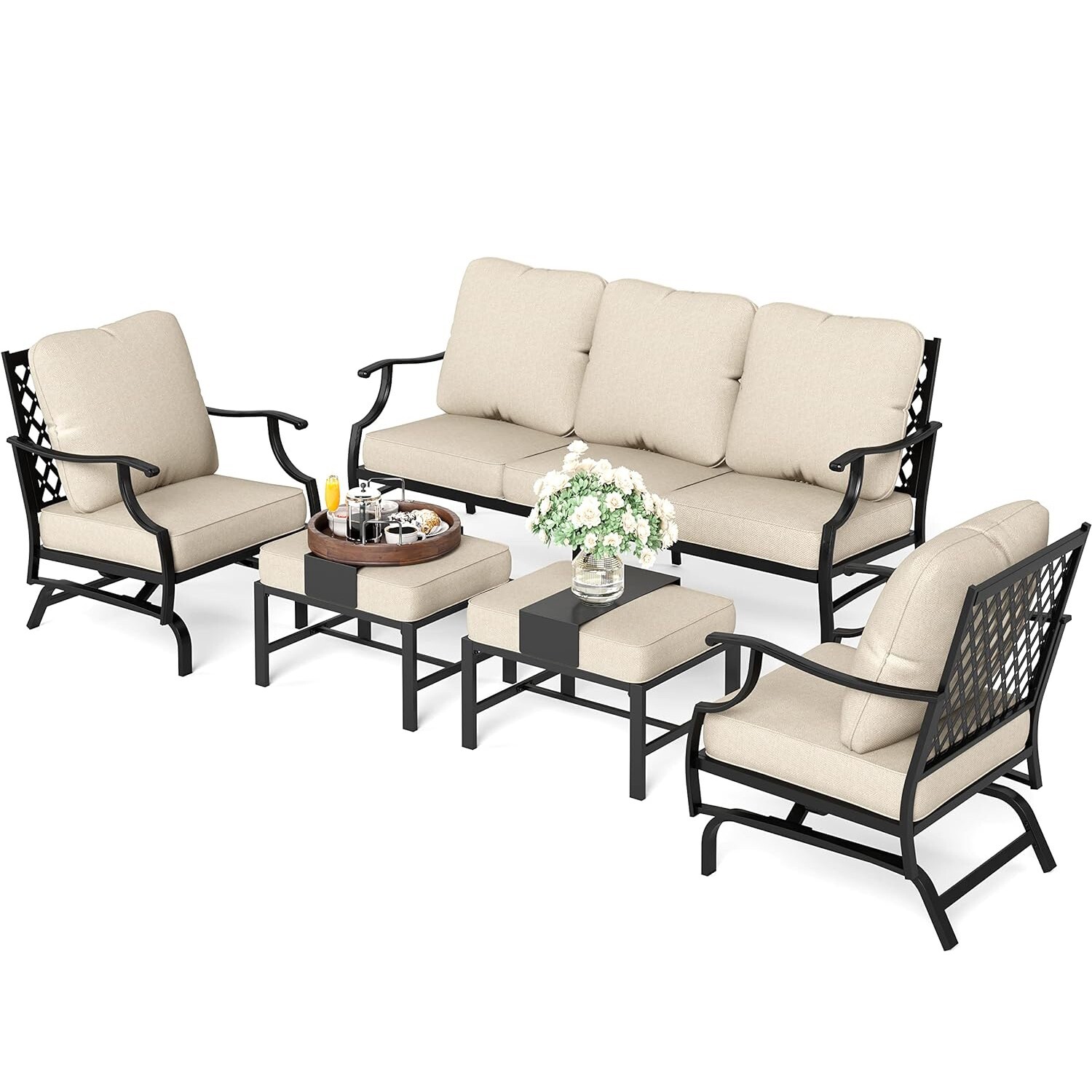 5 PCS Patio Furniture Set Outdoor Conversation Set w/2 Metal Chairs for Backyard
