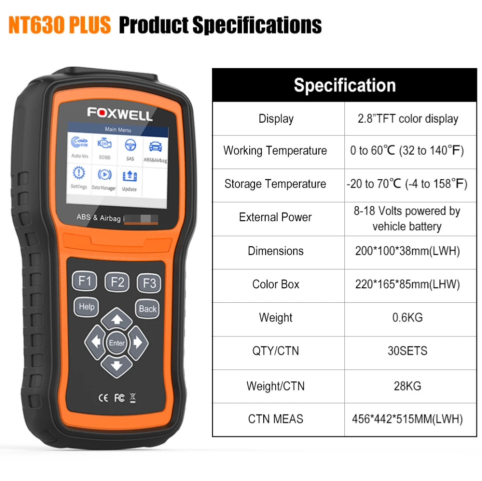FOXWELL OBD2 Scanner Code Reader Brake Bleeding ABS SRS Resets Diagnostic Tool
