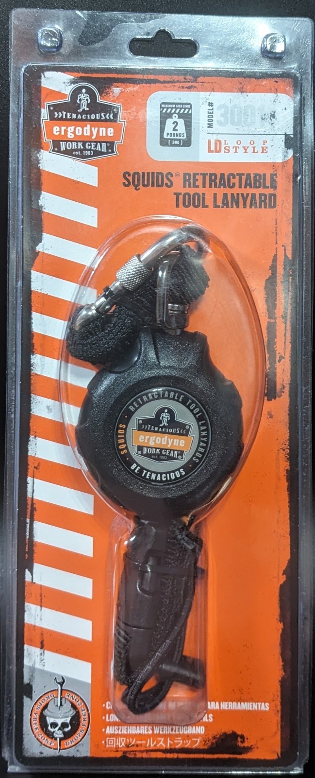 Ergodyne Squids 3001 Retractable Single Carabiner with Loop End Tool Lanyard NEW