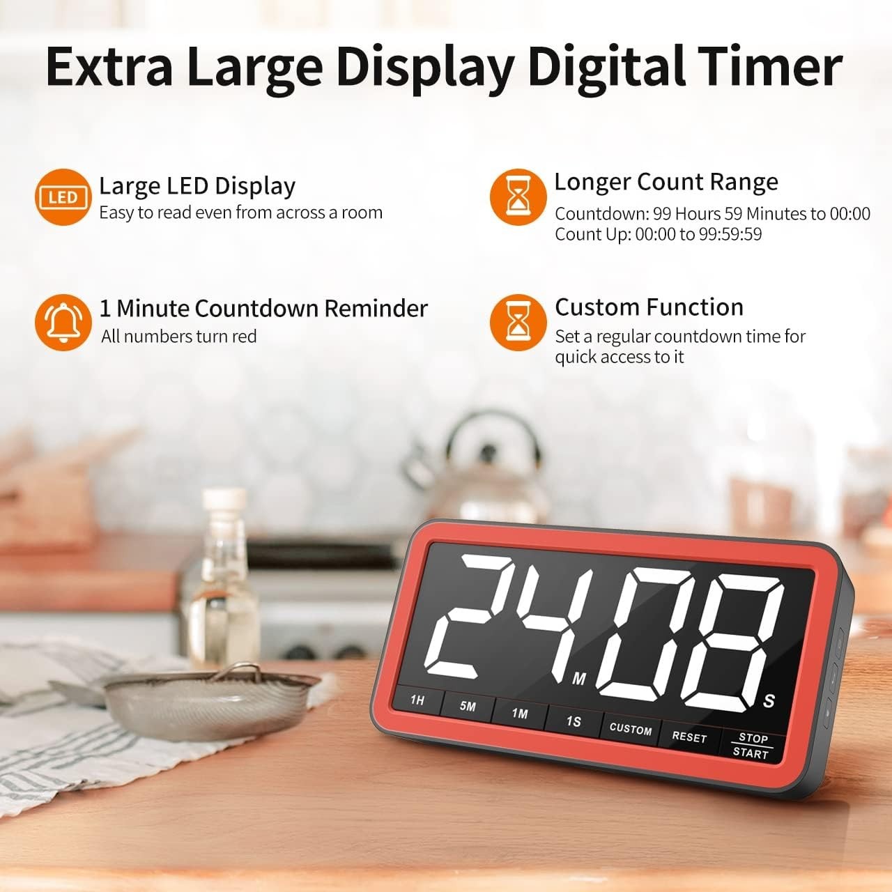 Extra Large Digital Timer with Magnetic Back - Ideal for Cooking & Classroom