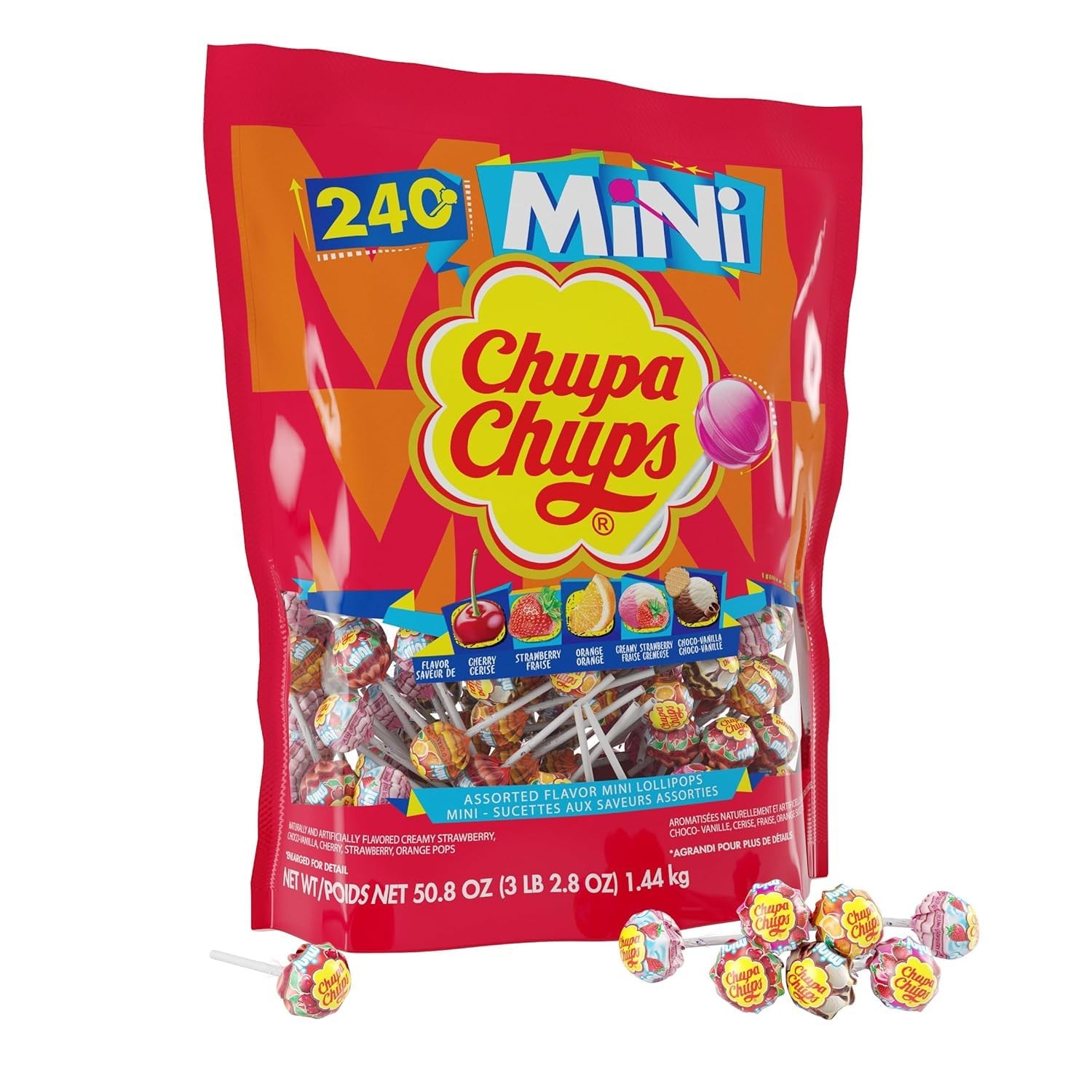 Chupa Chups Mini Lollipop Assortment, Five Flavors, Individually Wrapped 240ct