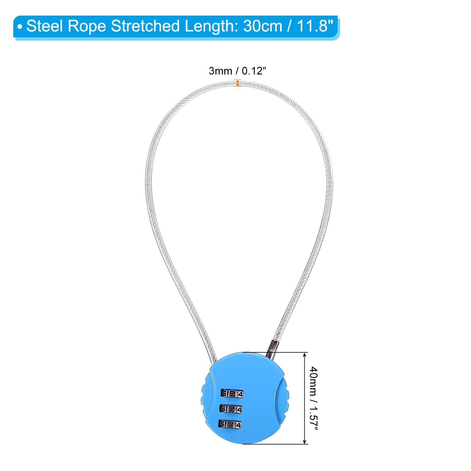 Small Combination Lock 11.8 Inch, 1 Pack 3 Digit Padlock for Locker, Light Blue