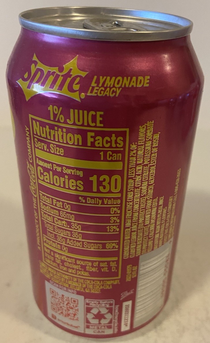 12 oz. SPRITE SODA CAN ( LYMONADE LEGACY ) EMPTY BOTTOM OPENED