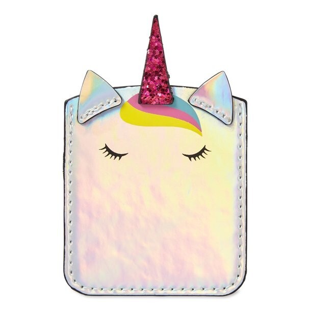 No Boundaries Iridescent Silver  Unicorn Print Sticker Pocket For Cell Phones