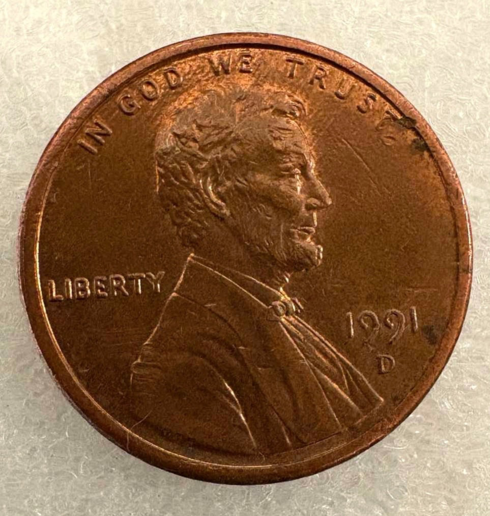 1991 D penny With  Errors to Observe, Beautiful Coin Collector's Dream!