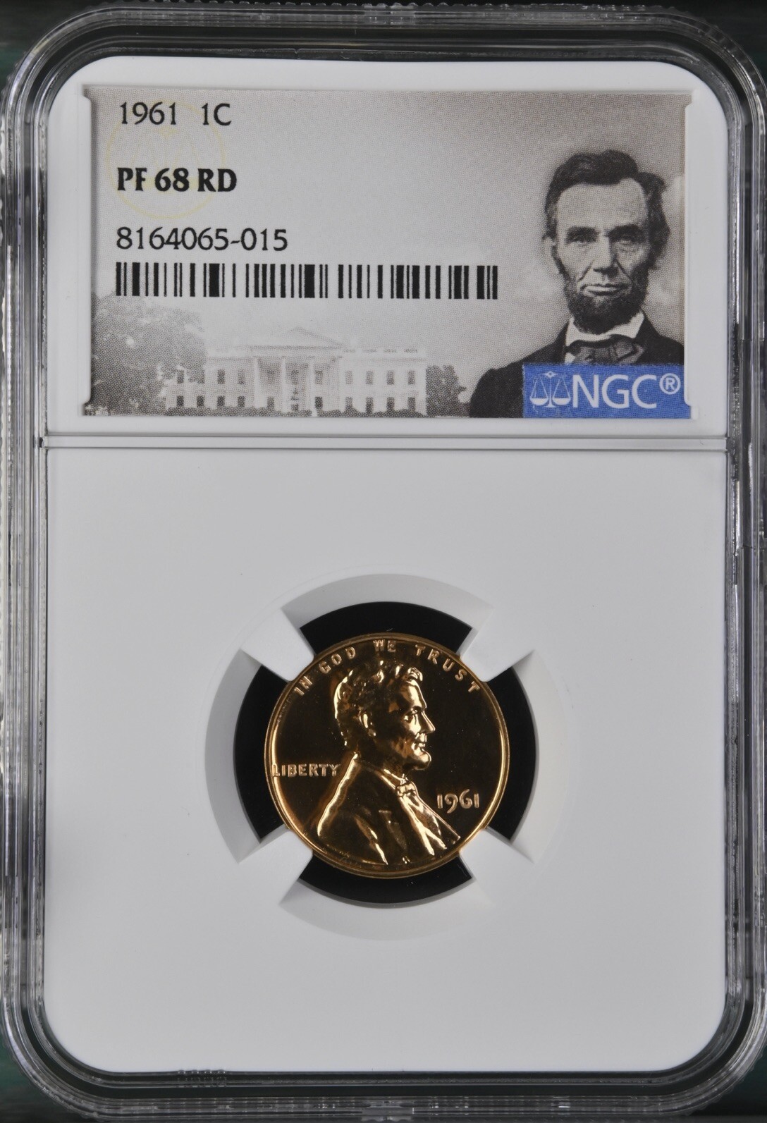 1961 Proof Lincoln Memorial 1¢ NGC PF 68 RD (Lincoln Portrait Label)