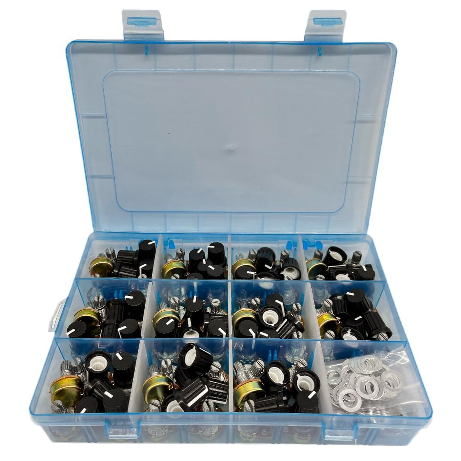 110Pcs Potentiometer Kit, Potentiometer Knobs, 11 Values 500 1K 2K 5K 10K 20K...
