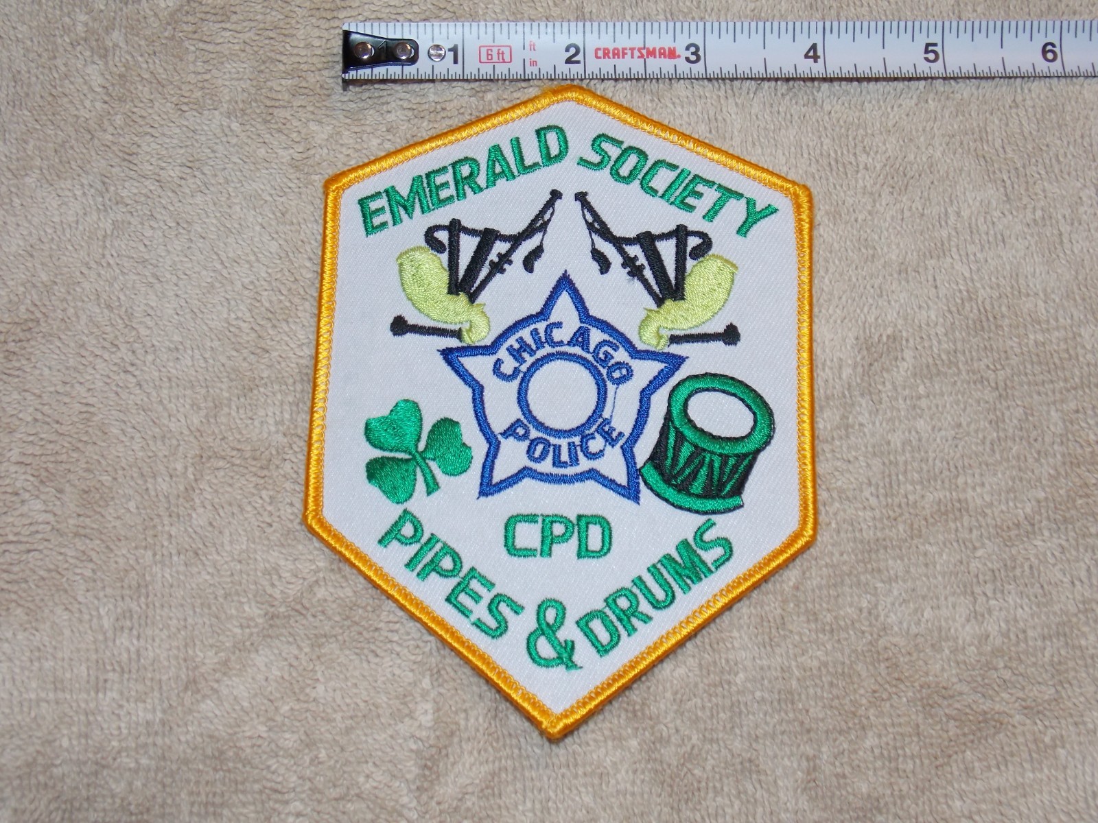 Emerald Society Pipes & Drums Chicago IL Police Shoulder Patch New 3.75"x5.25"