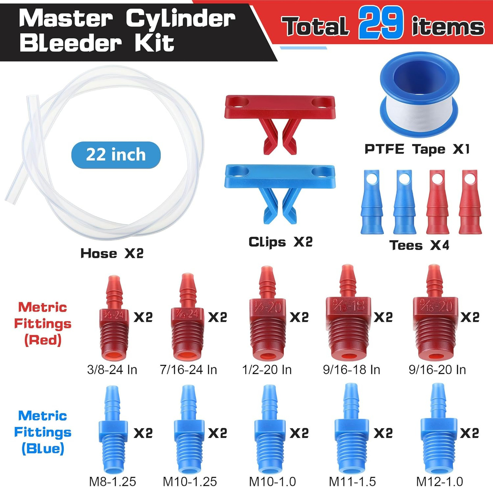 Brake System Bleeder Kit Replacement for 14151 Includes 22 Inch Hose Clips SAE