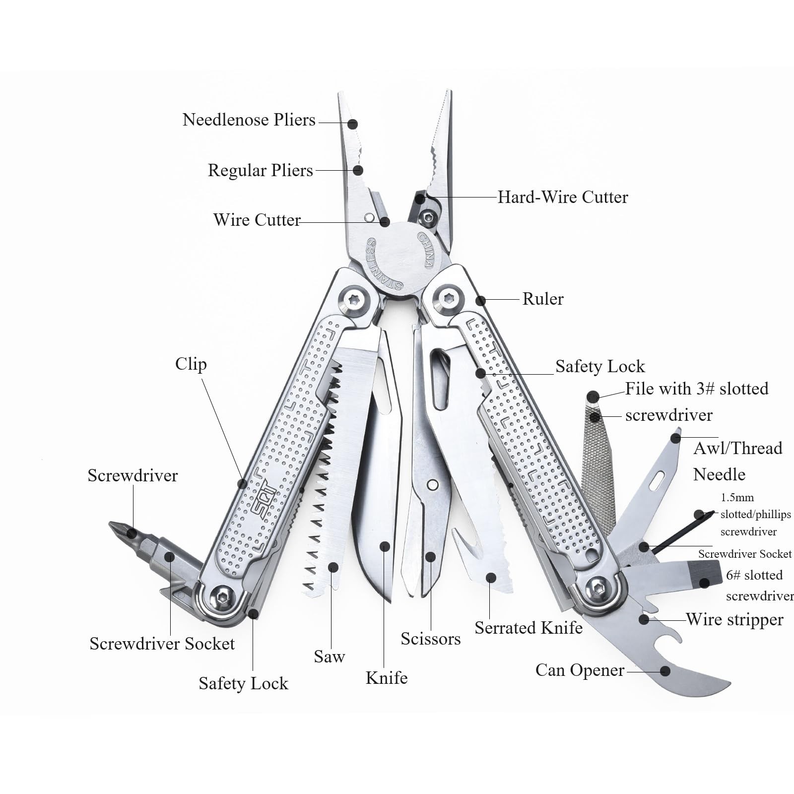 SQT2048 20-in-1 Multitool, Foldable & Self-Locking, Professional Tool for DIY...