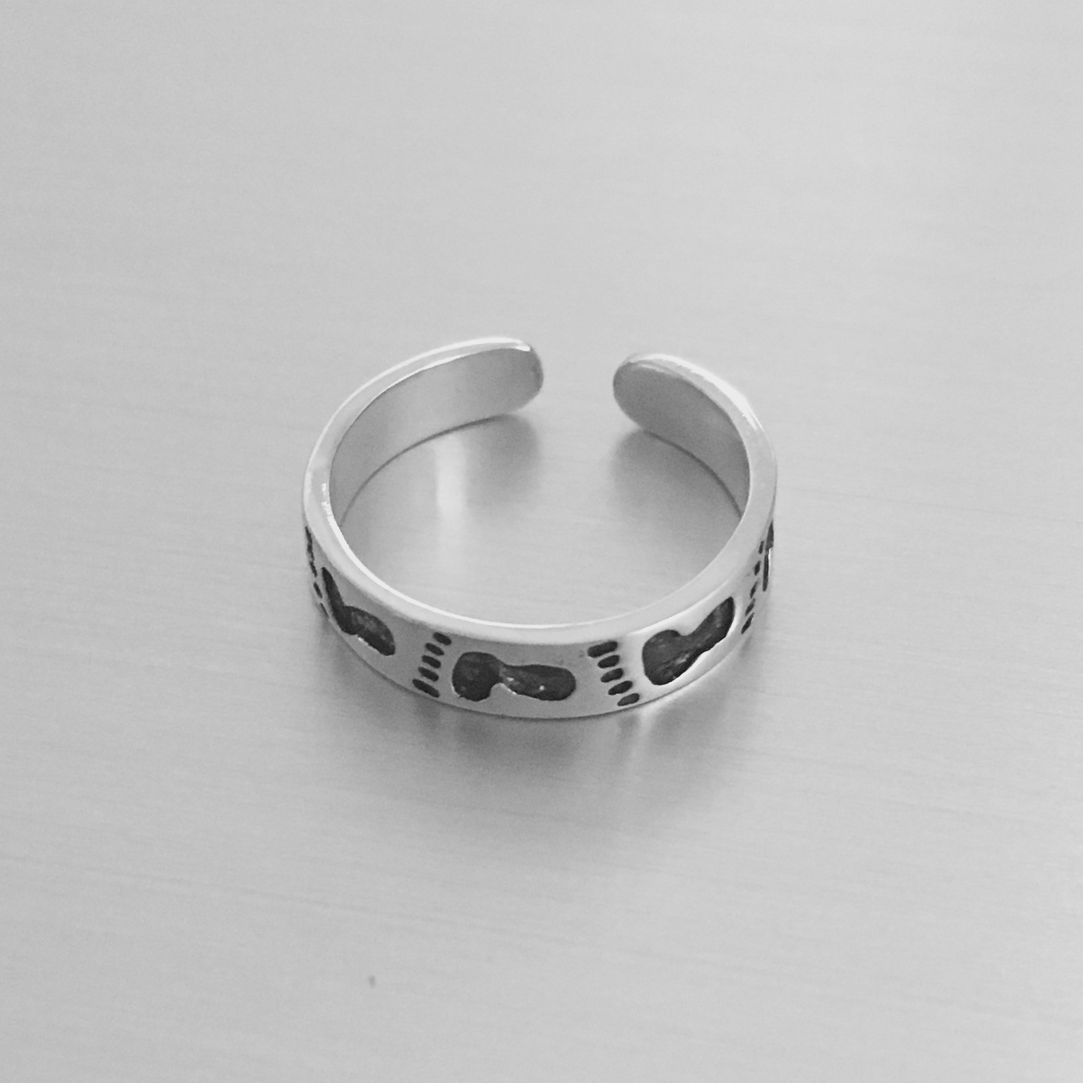 Sterling Silver Adjustable Footprint Toe Ring, Silver Ring, Baby Feet Ring