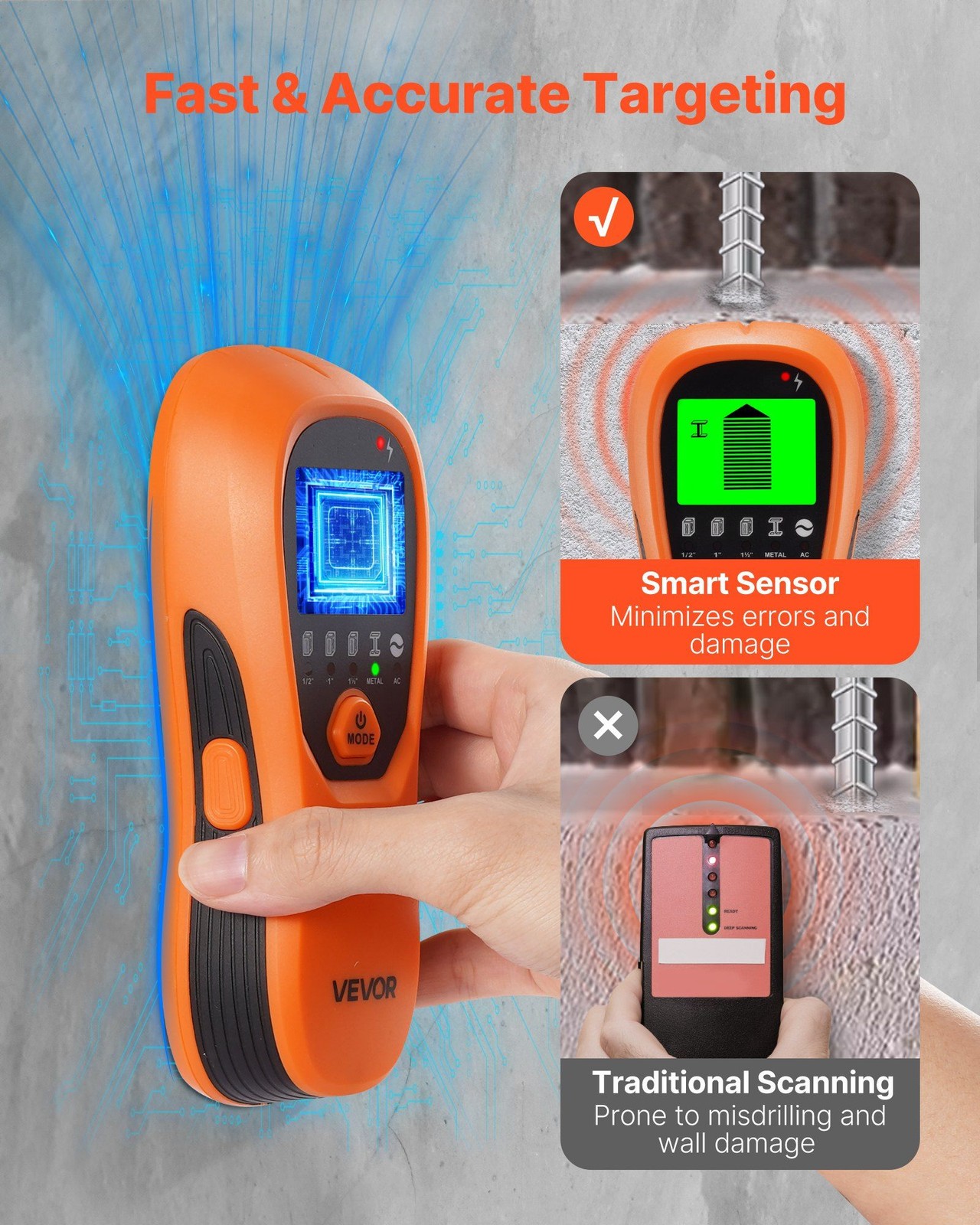5-in-1 Digital Stud Finder with Large Backlit LCD Screen, Audio
