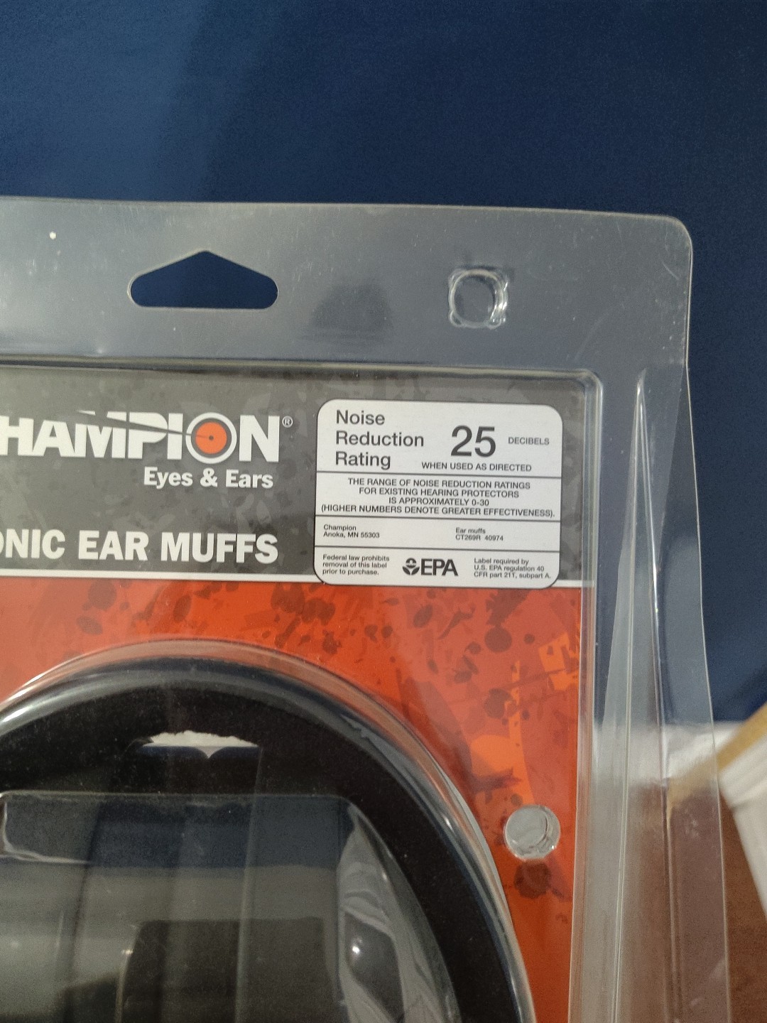 NEW! Champion #40974 Electronic Ear Muffs Black Noise Reduction Rating 25 DB
