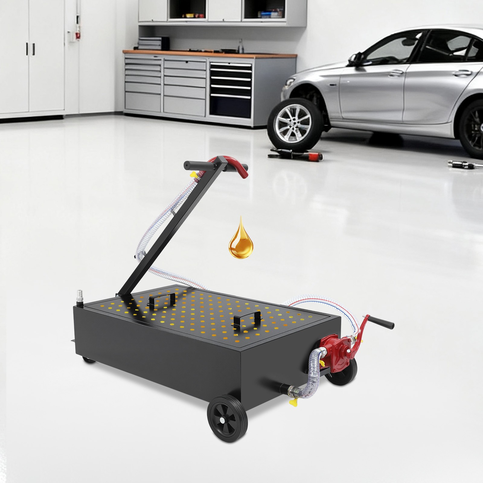 Oil Drain Pan 15 Gallon Oil Drain Tank Oil Change Pan with Manual Rotary Pump