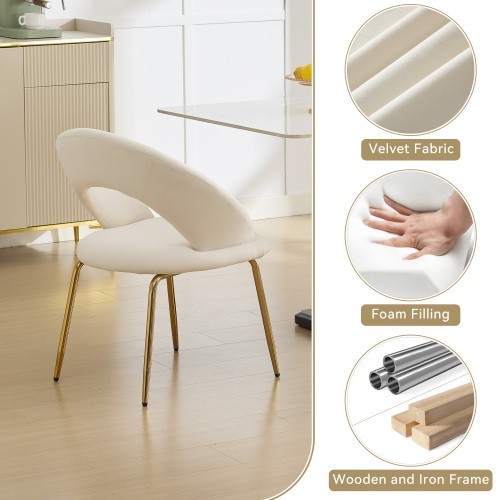dining chair， Velvet fabric chair with golden legs is suitable for the kitchen