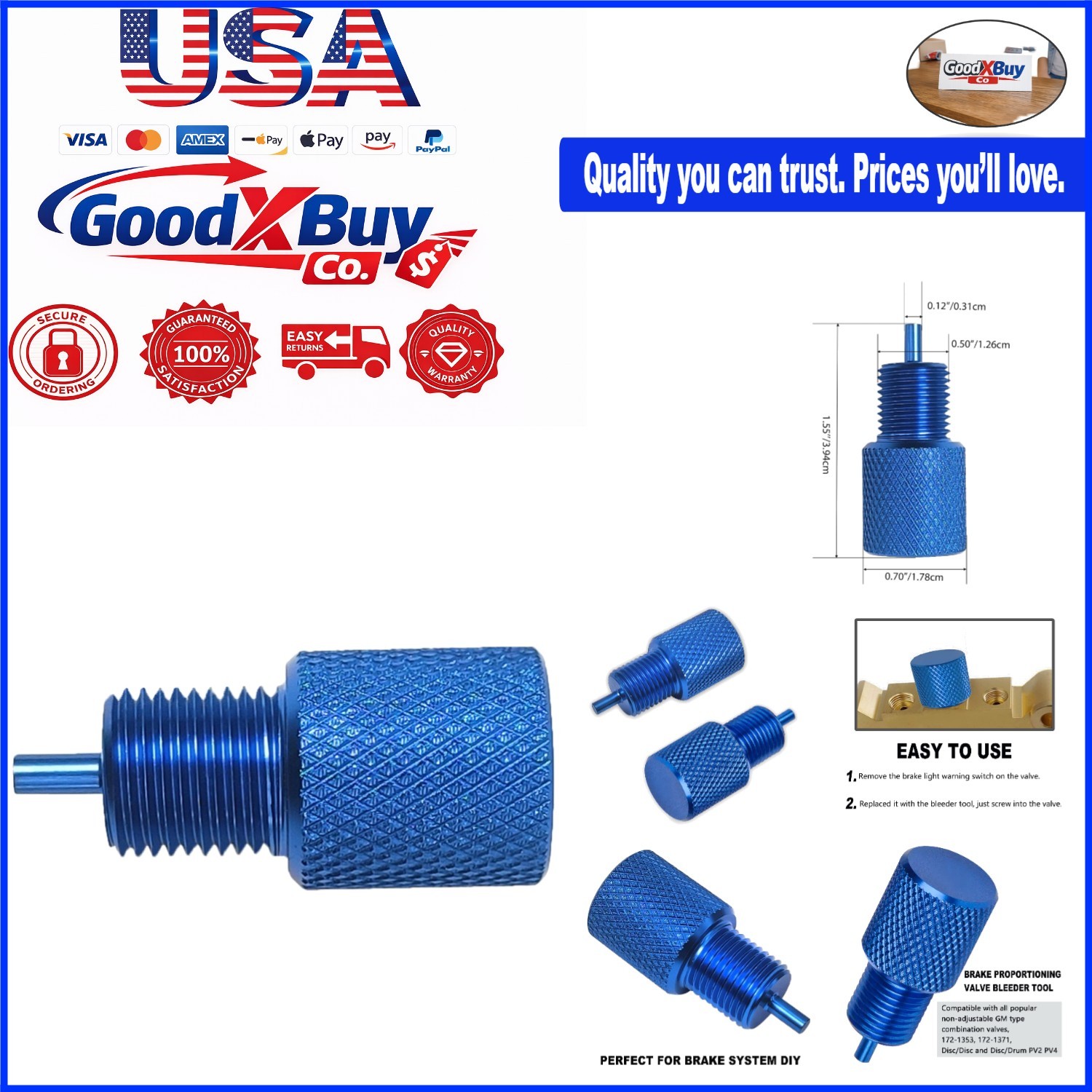 Brake Bleeder Tool for GM Combination Valves PV2 PV4 Disc/Disc Bolt-Blue Alum...