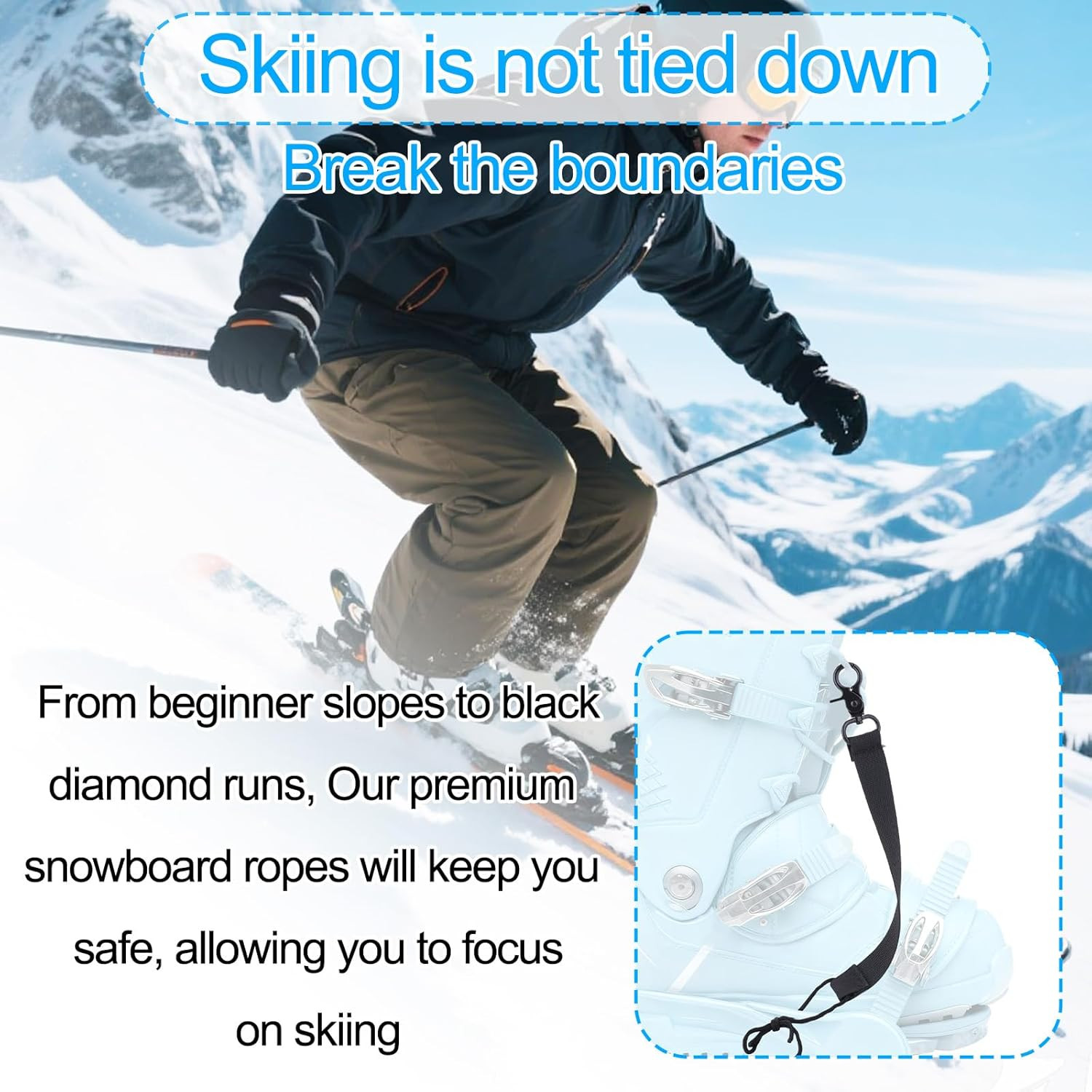 4Pcs Snowboard Short Leash with Key Ring, 25Cm/9.84In Polyester Ski Leash Safety