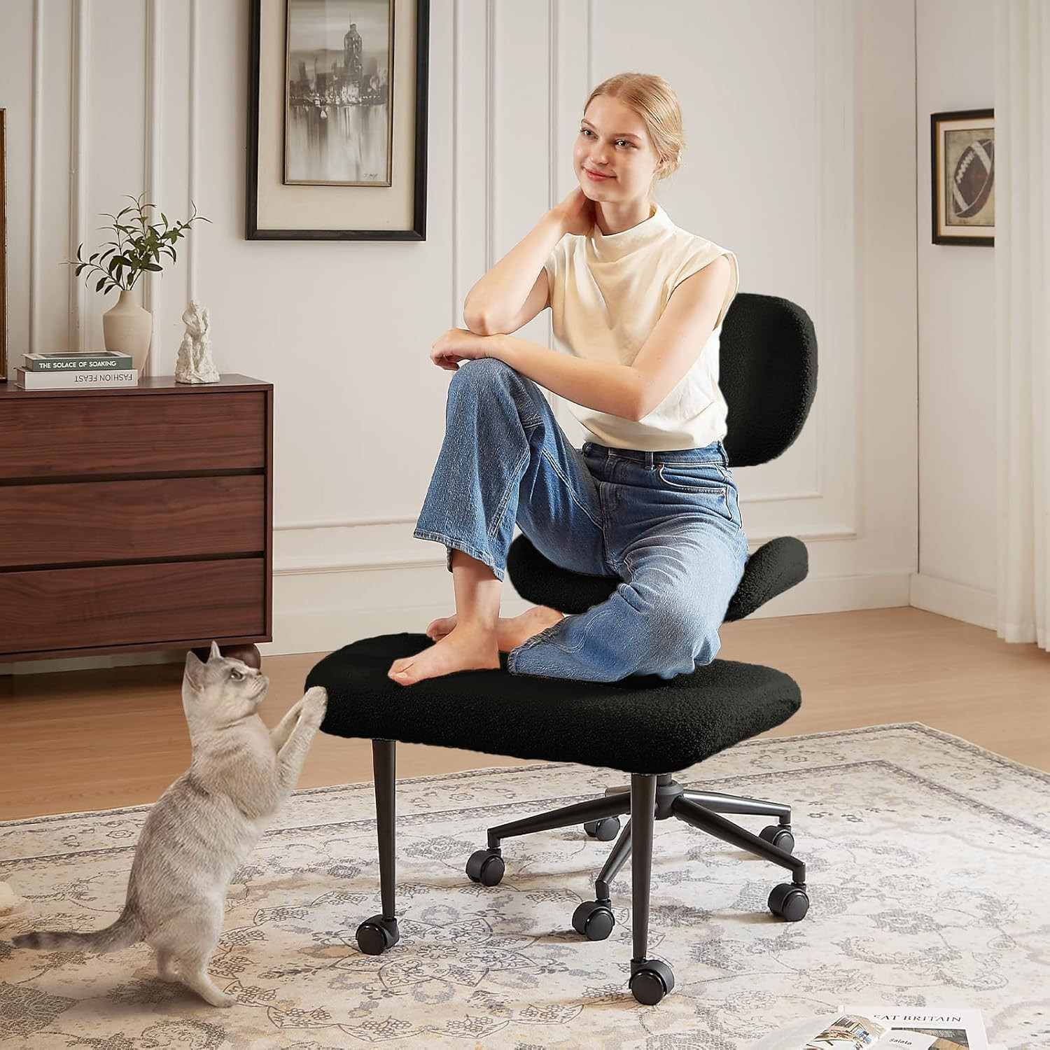 Ergonomic Cross Legged Chair for ADHD, Meditation Chair with 360° Swivel Wheels,
