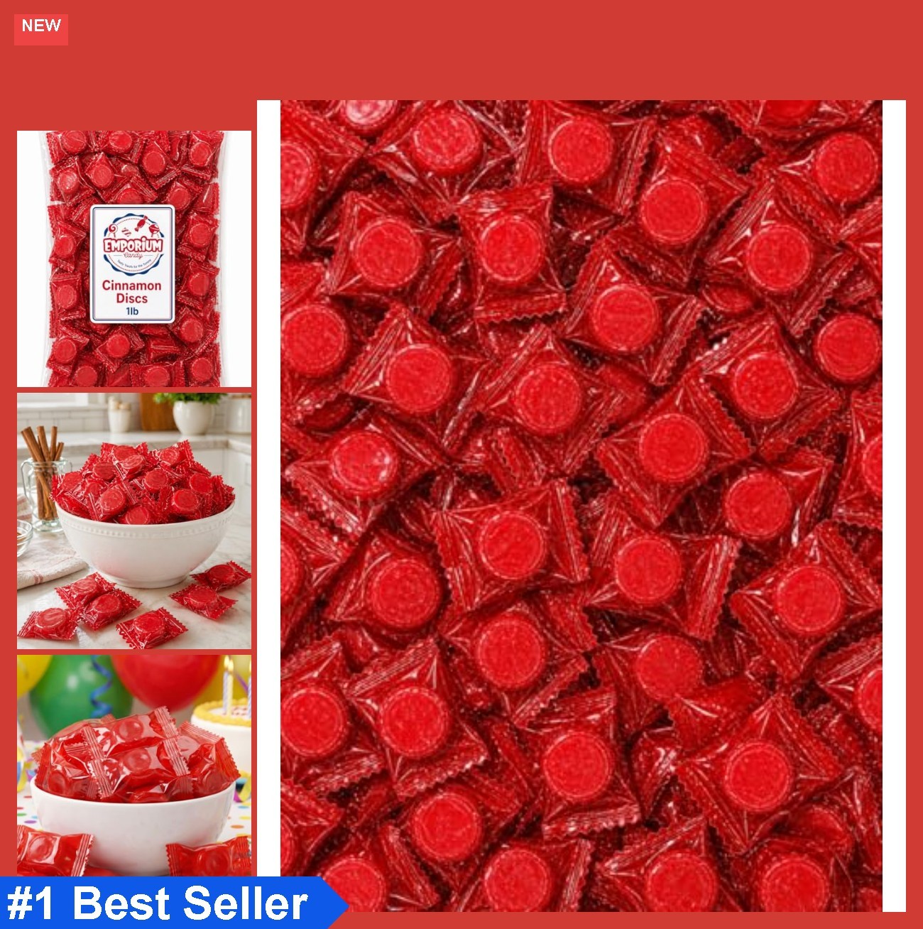 Cinnamon Candy 1 lb Bulk Bag Individually Wrapped Spicy Hard Discs Long Lasting