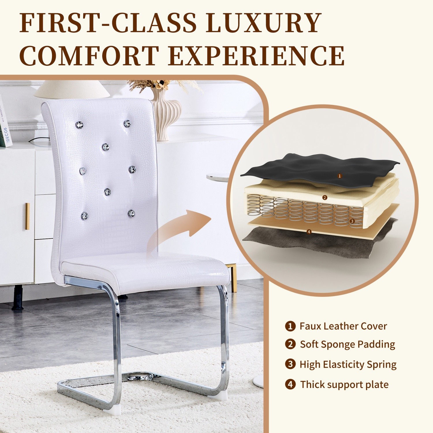 Set of 2 Modern Upholstered Faux Leather Dining Chairs w/ Silver Metal Bow Leg