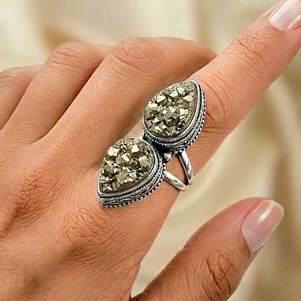 Pyrite Gemstone Silver Ring 925 Sterling Silver Ring Silver Statement Ring