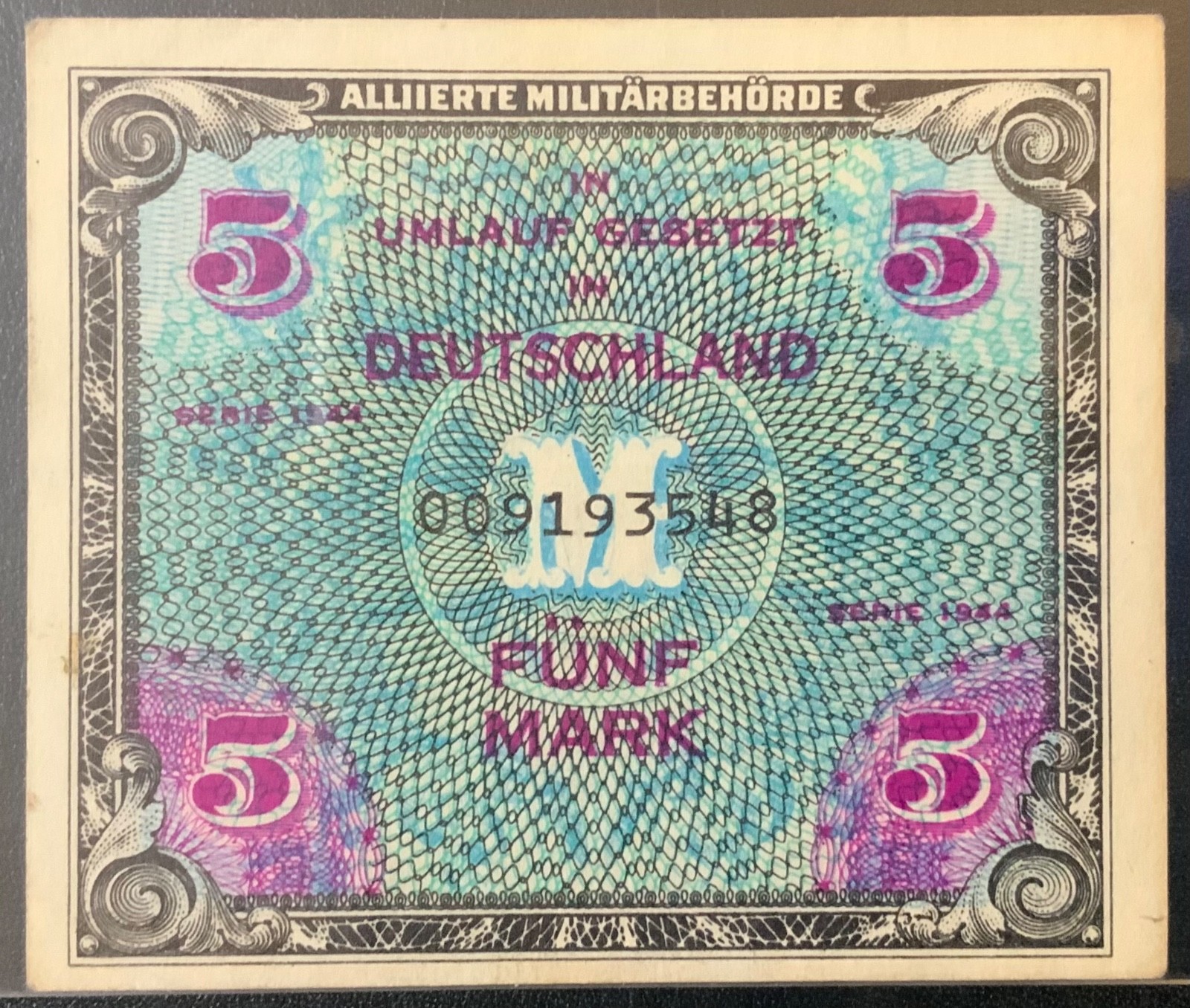 1944 GERMANY MILITARY PAPER MONEY - 5 MARK BANKNOTE!