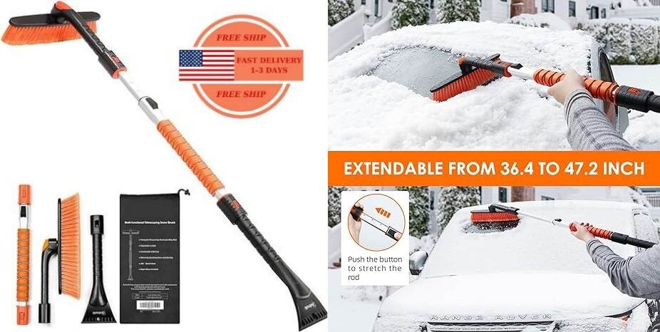 Raspador de hielo de 47,2" y cepillo de nieve extensible para parabrisas, neuvo.