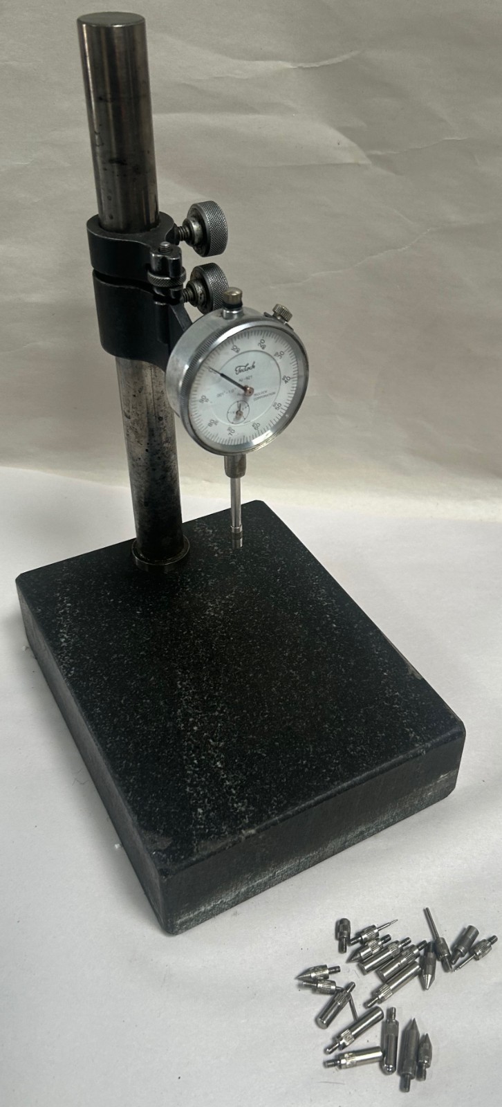 Vintage Teclock Dial Indicator w/ Heavy Granite Indicator Stand Base (D)