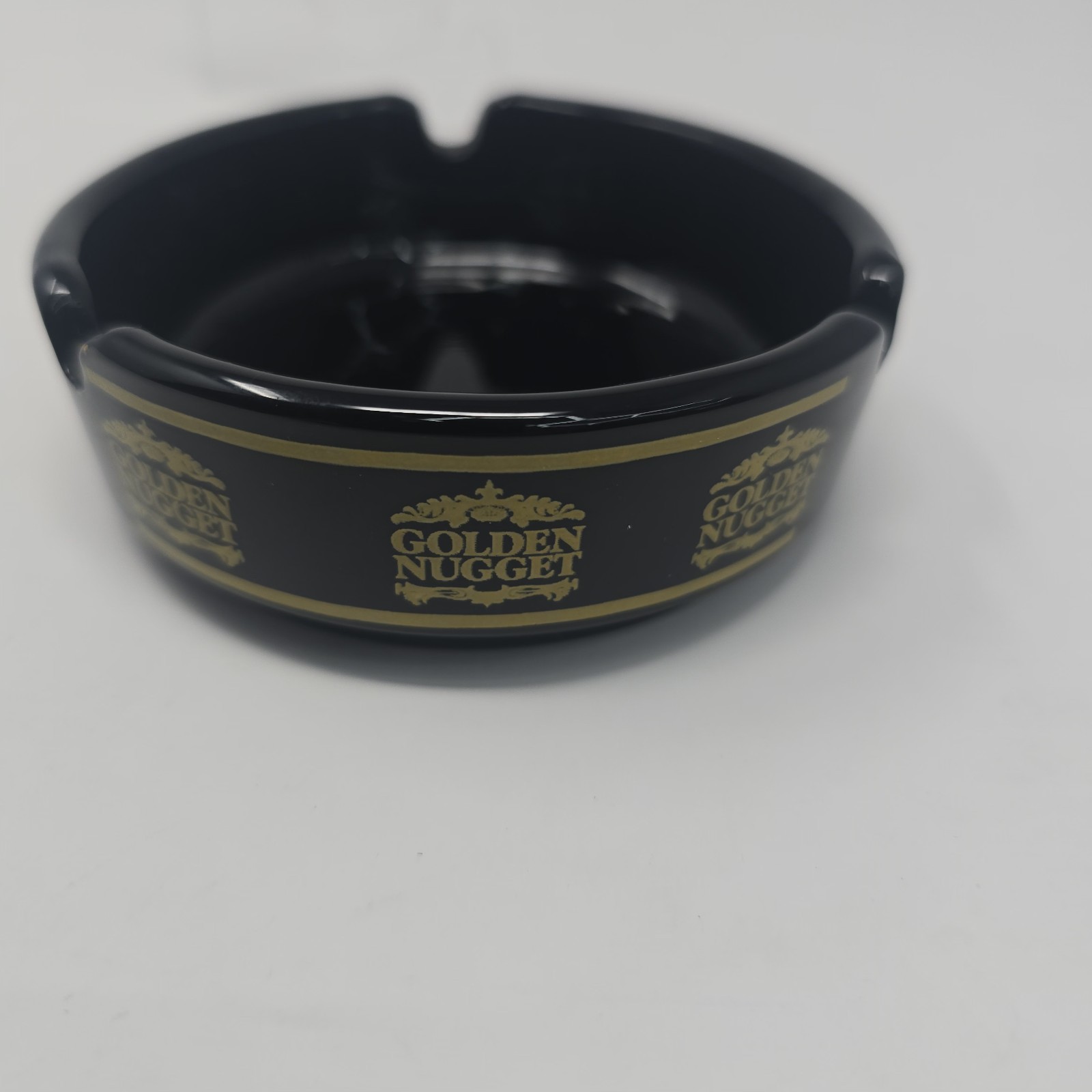 Vintage Golden Nugget Casino Las Vegas, Nevada Black Glass Advertising Ashtray