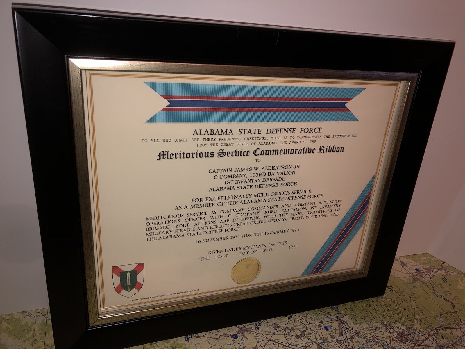 ALABAMA DEFENSE FORCE / MERITORIOUS SERVICE COMMEMORATIVE RIBBON CERTIFICATE