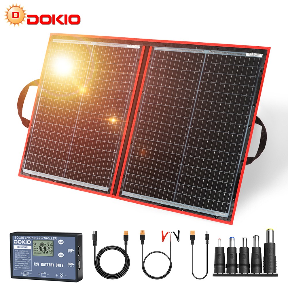 Dokio 100W 12V Portable Flexible Foldable Solar Panel Off-Grid RV Camping Travel