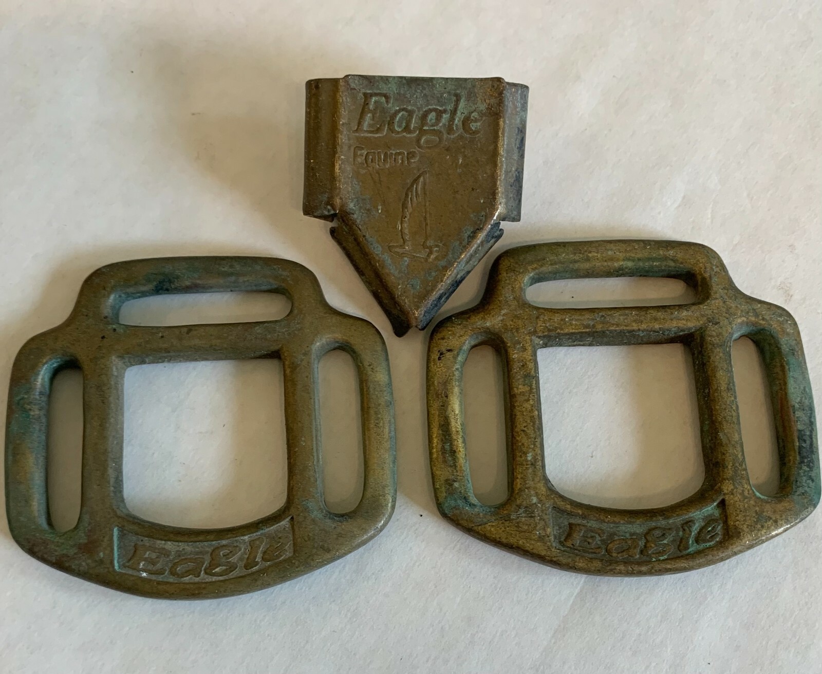 Eagle Equine Solid Brass Halter Square 3 side belt tip lot logo equestrian vtg