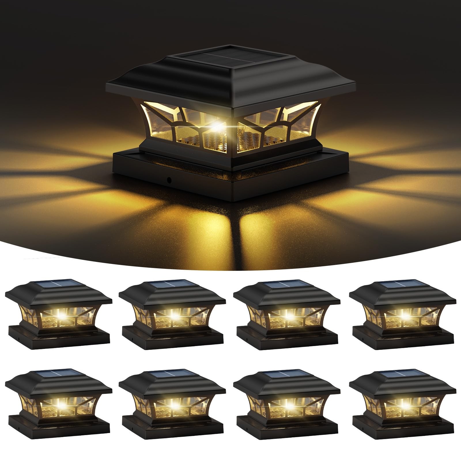 Damayca 8 Pack Solar Post Cap Lights Outdoor Waterproof Fits 4X4 5X5 6X6 Wooden