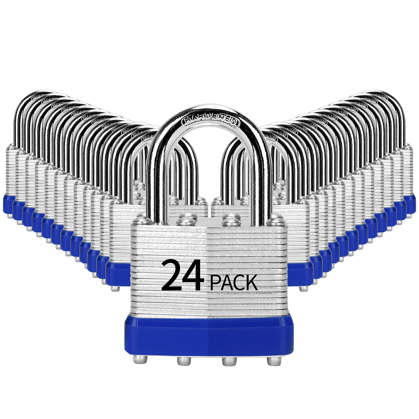 HZSY Padlocks Keyed Alike, Pack of 24, Laminated Steel, 40mm, Normal Shackle