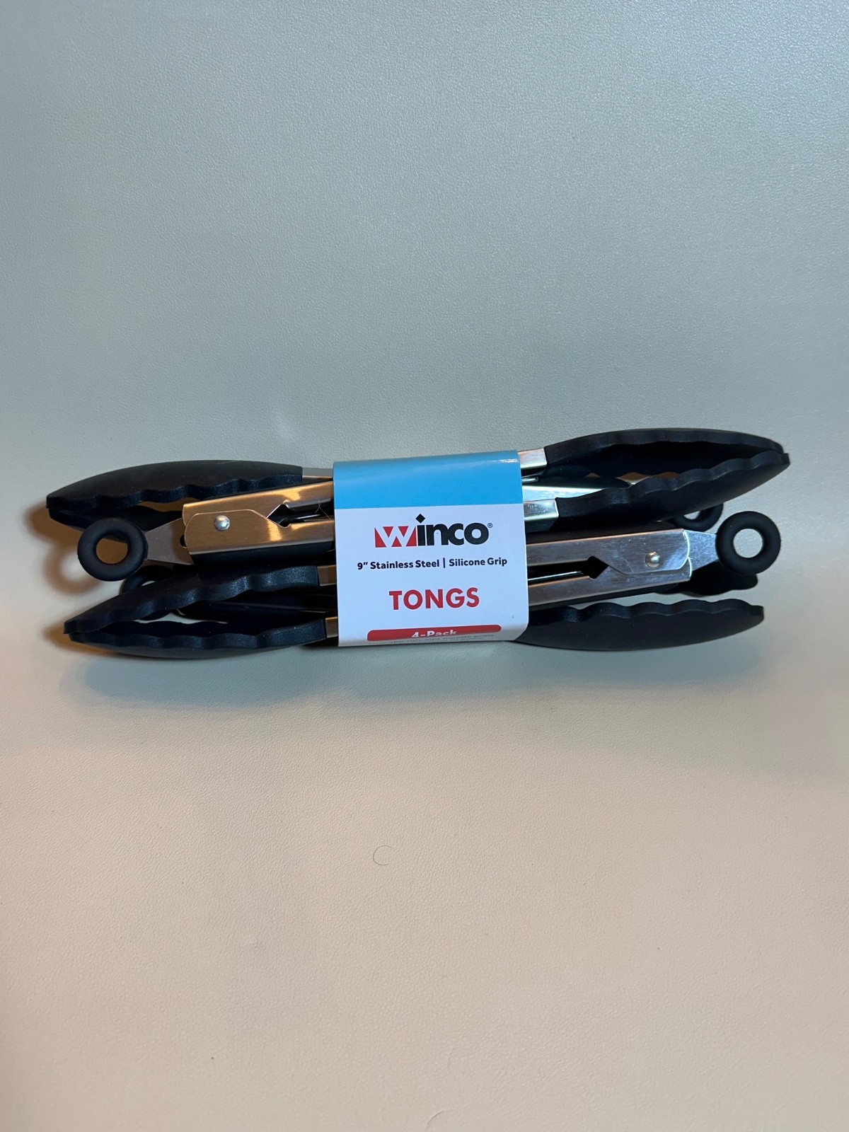 Winco - 9" - Stainless Steel - Silicone Grip - Tongs - 4 Pack