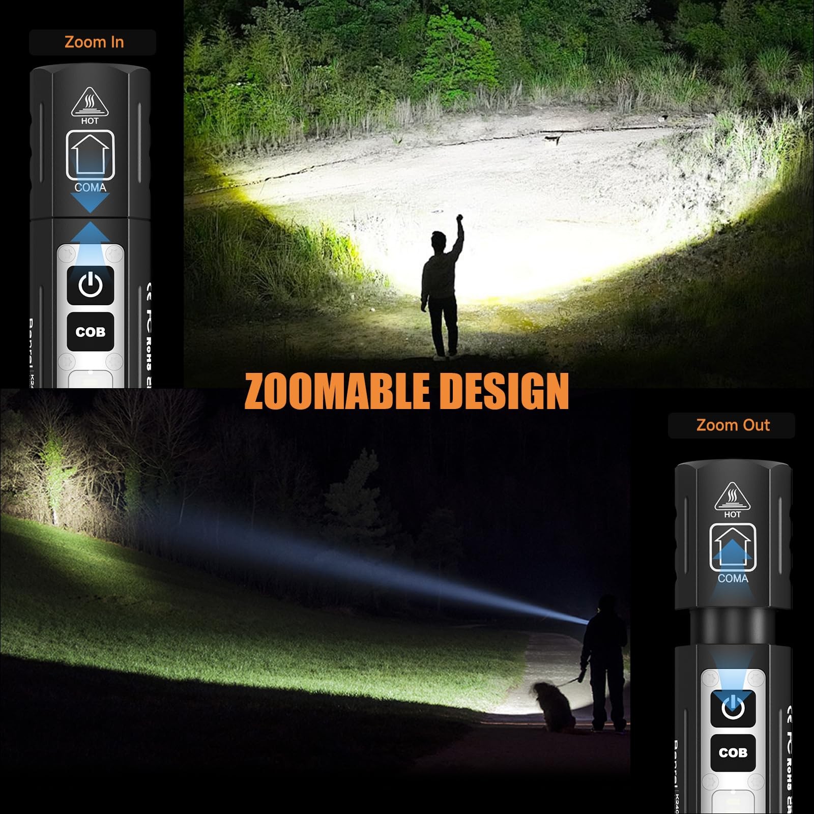 Rechargeable Magnetic Small Flashlights High Lumens - Super Bright Black