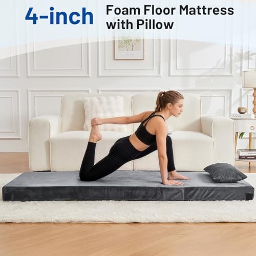 Memory Foam Camping Mattress Pad with Small Single/Cot: 72*24*4" Dark Gray