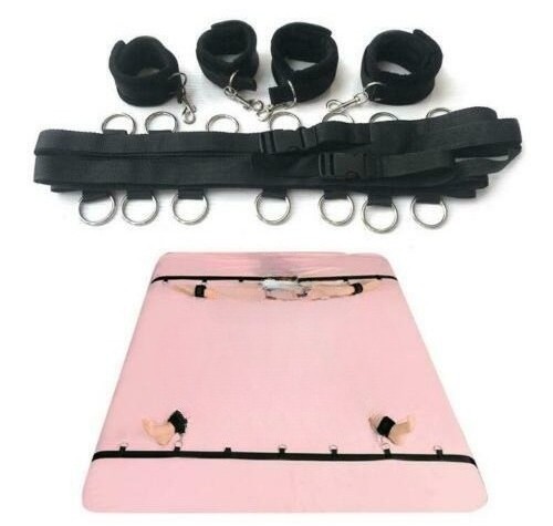 7Rings Bed Restraint Bondage Straps with Handcuffs Ankle Cuffs SM Slave Cosplay