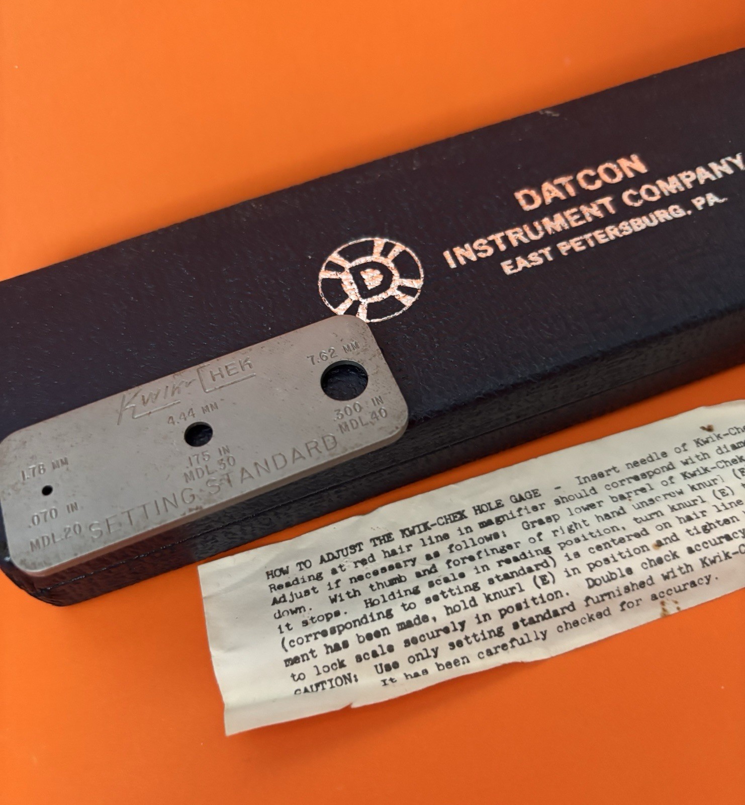 Datcon Instrument USA Kwik Check Hole Diameter Gauge Hard Case