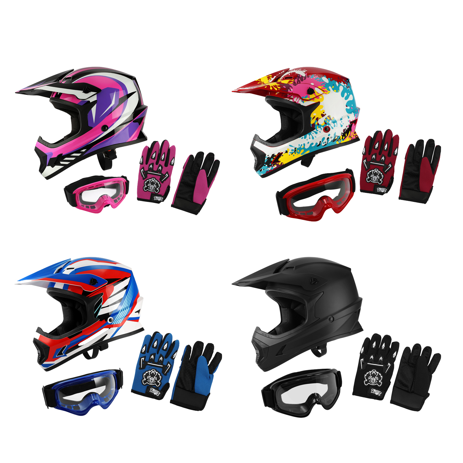 DOT Youth Helmet Kids Full Face Dirt Bike Off-Road ATV Motocross Goggles Gloves