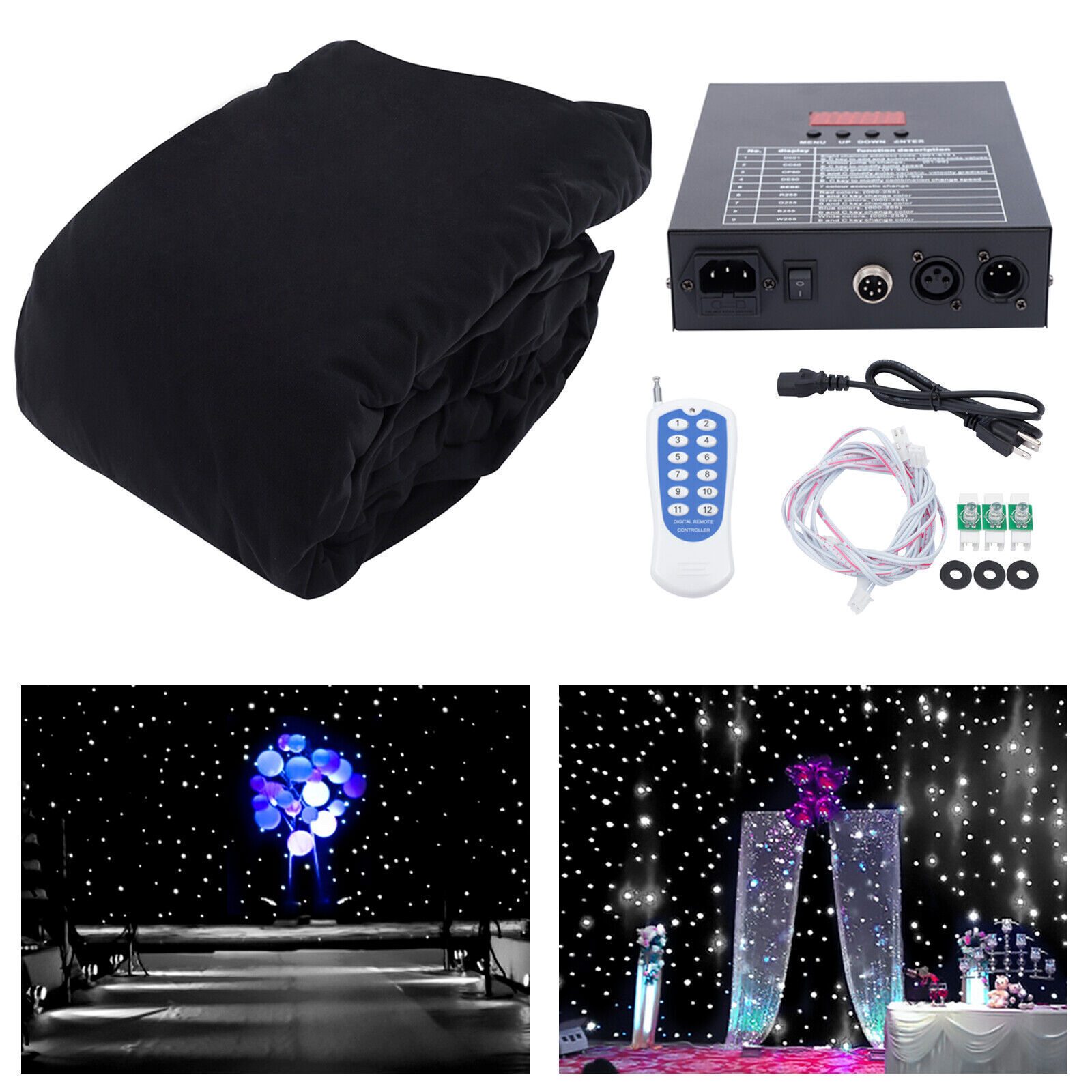 3x4m LED Party Stage Star Backdrop Curtain White w Controller For Wedding Decor
