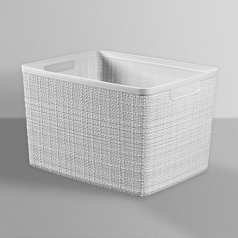 Decorative Jute Storage Basket Rectangular Resin Organizing Bins W/ Handles Home