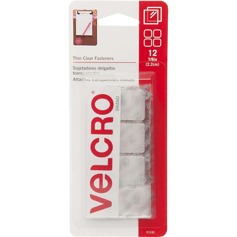 VELCRO(R) Brand Thin Fasteners Squares 7/8" 12/Pkg Clear