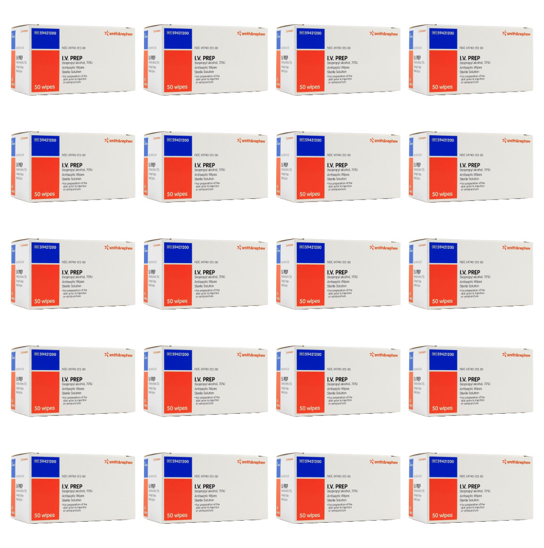 I.V. Prep Wipes by Smith & Nephew, 50 Wipes per Box - Case of 20 Boxes